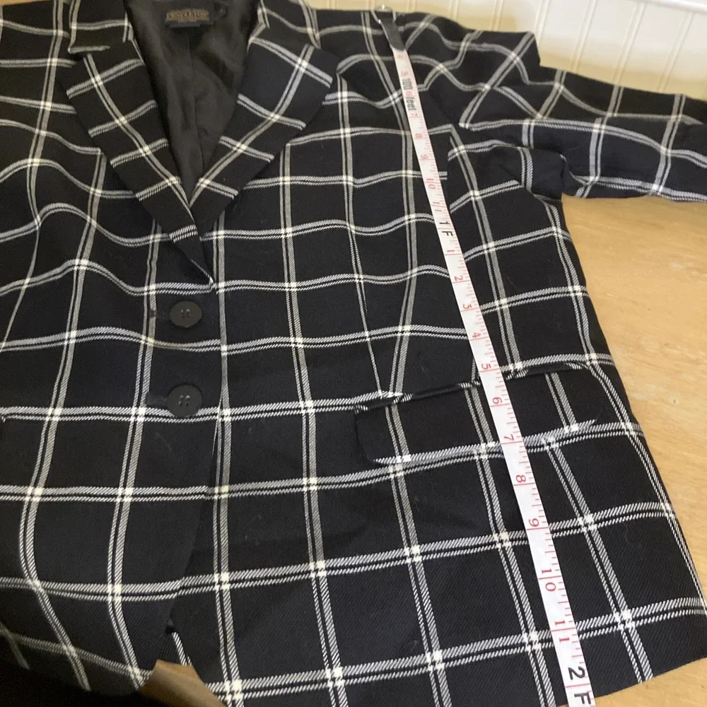 Pendleton Blazer Womens 18 Black/White Plaid‎ Equestrian Dark Academia 100% Wool